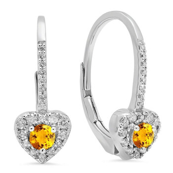 Bông tai Dazzling Rock Dazzlingrock Collection 10K 3 Mm Each Round Citrine & White Diamond Ladies Heart Shape Drop Earrings