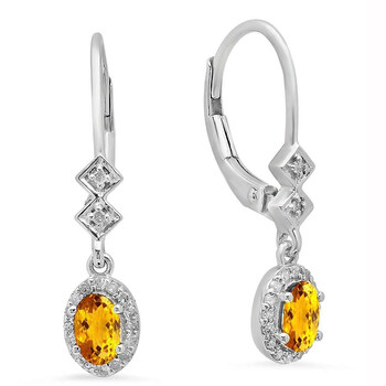 Dazzling Rock Dazzlingrock Collection 10K 5X3 Mm Each Oval Citrine & Round White Diamond Ladies Dangling Drop Earrings, White Gold 1 Bông tai Dazzling Rock Dazzlingrock Collection 10K 5X3 Mm Each Oval Citrine & Round White Diamond Ladies Dangling Drop Earrings