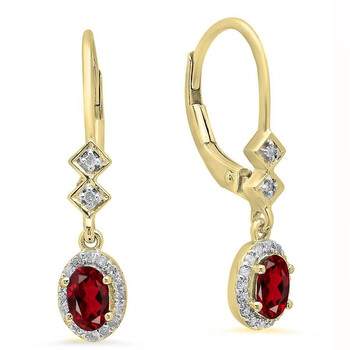 Bông tai Dazzling Rock Dazzlingrock Collection 10K 5X3 Mm Each Oval Garnet & Round White Diamond Ladies Dangling Drop Earrings