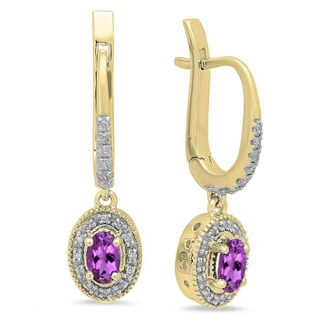 Dazzling Rock Dazzlingrock Collection 10K 5X3 Mm Each Oval Amethyst & Round Diamond Ladies Halo Dangling Drop Earrings, Yellow Gold 2 Bông tai Dazzling Rock Dazzlingrock Collection 10K 5X3 Mm Each Oval Amethyst & Round Diamond Ladies Halo Dangling Drop Earrings