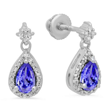 Dazzling Rock Dazzlingrock Collection 10K 5X3 Mm Pear Tanzanite & Round Diamond Ladies Halo Style Dangling Drop Earrings, White Gold 2 Bông tai Dazzling Rock Dazzlingrock Collection 10K 5X3 Mm Pear Tanzanite & Round Diamond Ladies Halo Style Dangling Drop Earrings