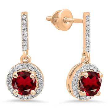Bông tai Dazzling Rock Dazzlingrock Collection 14K 5 Mm Each Round Garnet & White Diamond Ladies Halo Dangling Drop Earrings