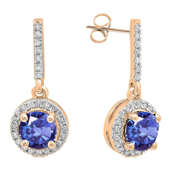 Dazzling Rock Dazzlingrock Collection 10K 5 Mm Each Round Tanzanite & White Diamond Ladies Halo Dangling Drop Earrings, Rose Gold 1 Bông tai Dazzling Rock Dazzlingrock Collection 10K 5 Mm Each Round Tanzanite & White Diamond Ladies Halo Dangling Drop Earrings