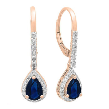 Bông tai Dazzling Rock Dazzlingrock Collection 10K 7X5 Mm Each Pear Blue Sapphire & Round White Diamond Ladies Dangling Drop Earrings