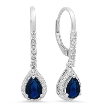 Dazzling Rock Dazzlingrock Collection 10K 7X5 Mm Each Pear Blue Sapphire & Round White Diamond Ladies Dangling Drop Earrings, White Gold 2 Bông tai Dazzling Rock Dazzlingrock Collection 10K 7X5 Mm Each Pear Blue Sapphire & Round White Diamond Ladies Dangling Drop Earrings