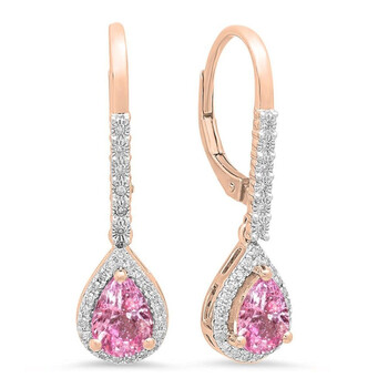 Bông tai Dazzling Rock Dazzlingrock Collection 10K 7X5 Mm Each Pear Pink Sapphire & Round White Diamond Ladies Dangling Drop Earrings