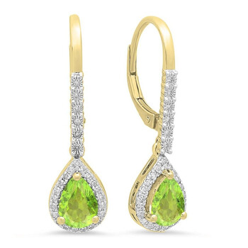 Dazzling Rock Dazzlingrock Collection 10K 7X5 Mm Each Pear Peridot & Round White Diamond Ladies Dangling Drop Earrings, Yellow Gold 1 Bông tai Dazzling Rock Dazzlingrock Collection 10K 7X5 Mm Each Pear Peridot & Round White Diamond Ladies Dangling Drop Earrings