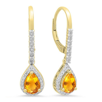 Dazzling Rock Dazzlingrock Collection 10K 7X5 Mm Each Pear Citrine & Round White Diamond Ladies Dangling Drop Earrings, Yellow Gold 2 Bông tai Dazzling Rock Dazzlingrock Collection 10K 7X5 Mm Each Pear Citrine & Round White Diamond Ladies Dangling Drop Earrings