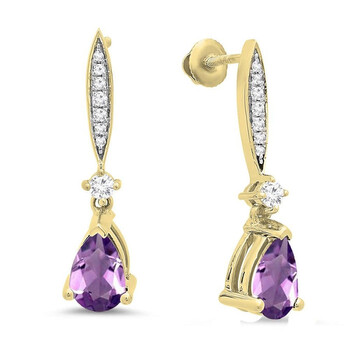 Dazzling Rock Dazzlingrock Collection 10K 8X5 Mm Each Pear Amethyst & Round White Diamond Ladies Dangling Drop Earrings, Yellow Gold 1 Bông tai Dazzling Rock Dazzlingrock Collection 10K 8X5 Mm Each Pear Amethyst & Round White Diamond Ladies Dangling Drop Earrings