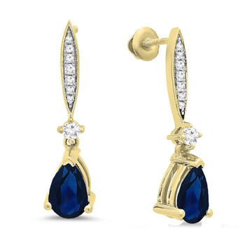 Bông tai Dazzling Rock Dazzlingrock Collection 10K 8X5 Mm Each Pear Blue Sapphire & Round White Diamond Ladies Dangling Drop Earrings