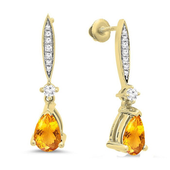 Bông tai Dazzling Rock Dazzlingrock Collection 10K 8X5 Mm Each Pear Citrine & Round White Diamond Ladies Dangling Drop Earrings