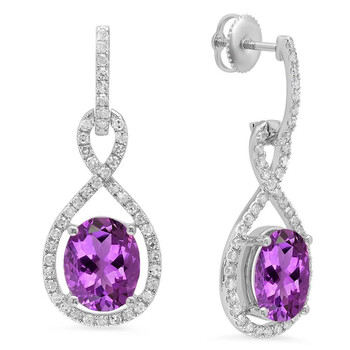 Bông tai Dazzling Rock Dazzlingrock Collection 10K 10X8 Mm Each Oval Amethyst & Round White Diamond Ladies Dangling Drop Earrings