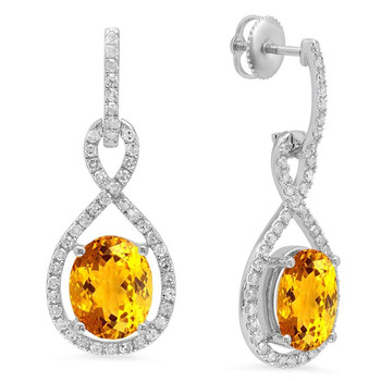 Bông tai Dazzling Rock Dazzlingrock Collection 10K 10X8 Mm Each Oval Citrine & Round White Diamond Ladies Dangling Drop Earrings