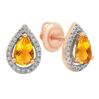 Dazzling Rock Dazzlingrock Collection 10K 6X4 Mm Each Pear Citrine & Round Diamond Ladies Halo Stud Earrings, Rose Gold 2 Bông tai Dazzling Rock Dazzlingrock Collection 10K 6X4 Mm Each Pear Citrine & Round Diamond Ladies Halo Stud Earrings