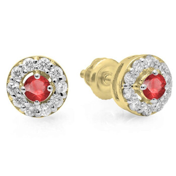 Bông tai Dazzling Rock Dazzlingrock Collection 14K Round Ruby & Diamond Ladies Cluster Stud Earrings
