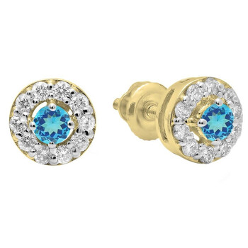Dazzling Rock Dazzlingrock Collection 14K Round Blue Topaz & White Diamond Ladies Cluster Stud Earrings, Yellow Gold 1 Bông tai Dazzling Rock Dazzlingrock Collection 14K Round Blue Topaz & White Diamond Ladies Cluster Stud Earrings