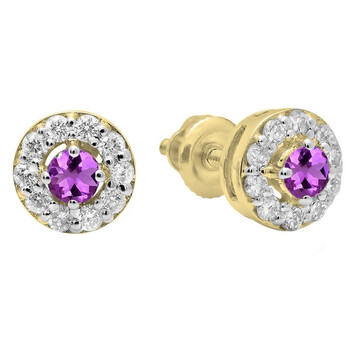 Dazzling Rock Dazzlingrock Collection 14K Round Amethyst & White Diamond Ladies Cluster Stud Earrings, Yellow Gold 1 Bông tai Dazzling Rock Dazzlingrock Collection 14K Round Amethyst & White Diamond Ladies Cluster Stud Earrings