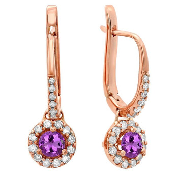 Dazzling Rock Dazzlingrock Collection 14K 3 Mm Each Round Amethyst & White Diamond Ladies Halo Dangling Drop Earrings, Rose Gold 2 Bông tai Dazzling Rock Dazzlingrock Collection 14K 3 Mm Each Round Amethyst & White Diamond Ladies Halo Dangling Drop Earrings
