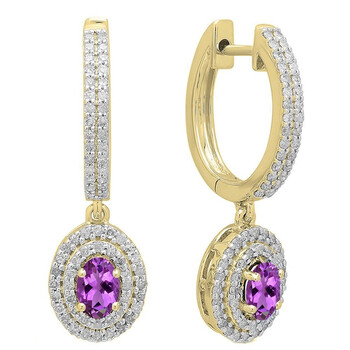 Dazzling Rock Dazzlingrock Collection 18K 6X4 Mm Each Oval Amethyst & Round Diamond Ladies Halo Dangling Drop Earrings, Yellow Gold 2 Bông tai Dazzling Rock Dazzlingrock Collection 18K 6X4 Mm Each Oval Amethyst & Round Diamond Ladies Halo Dangling Drop Earrings