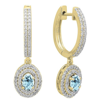 Bông tai Dazzling Rock Dazzlingrock Collection 18K 6X4 Mm Each Oval Aquamarine & Round Diamond Ladies Halo Dangling Drop Earrings