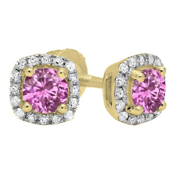 Bông tai Dazzling Rock Dazzlingrock Collection 10K 6 Mm Each Round Pink Sapphire & White Diamond Ladies Halo Style Stud Earrings