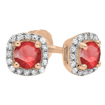 Bông tai Dazzling Rock Dazzlingrock Collection 18K 6 Mm Each Round Ruby & White Diamond Ladies Halo Style Stud Earrings