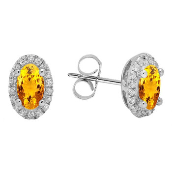 Bông tai Dazzling Rock Dazzlingrock Collection 10K 6X4 Mm Each Oval Citrine & Round White Diamond Ladies Halo Stud Earrings