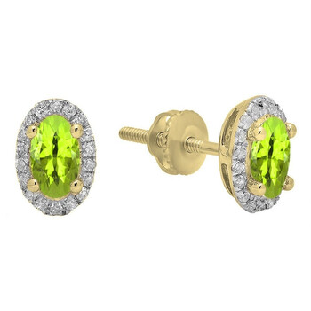 Bông tai Dazzling Rock Dazzlingrock Collection 10K 6X4 Mm Each Oval Peridot & Round White Diamond Ladies Halo Stud Earrings