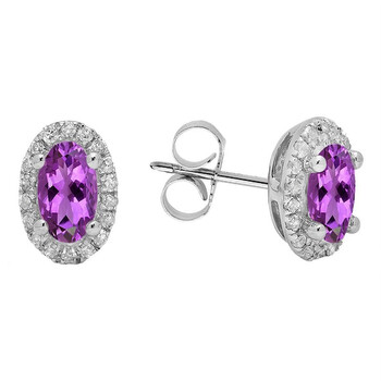 Bông tai Dazzling Rock Dazzlingrock Collection 10K 6X4 Mm Each Oval Amethyst & Round White Diamond Ladies Halo Stud Earrings