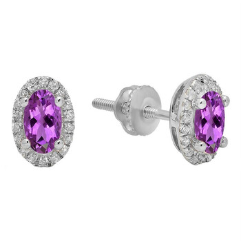 Bông tai Dazzling Rock Dazzlingrock Collection 10K 6X4 Mm Each Oval Amethyst & Round White Diamond Ladies Halo Stud Earrings