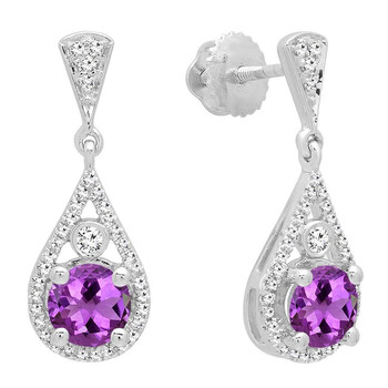Bông tai Dazzling Rock Dazzlingrock Collection 18K 5.5 Mm Each Round Amethyst & White Diamond Ladies Drop Earrings