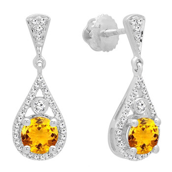 Bông tai Dazzling Rock Dazzlingrock Collection 18K 5.5 Mm Each Round Citrine & White Diamond Ladies Drop Earrings