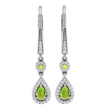 Dazzling Rock Dazzlingrock Collection 14K 5X3 Mm Each Pear & Round Peridot & Diamond Ladies Halo Dangling Earrings, White Gold 2 Bông tai Dazzling Rock Dazzlingrock Collection 14K 5X3 Mm Each Pear & Round Peridot & Diamond Ladies Halo Dangling Earrings