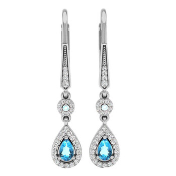 Dazzling Rock Dazzlingrock Collection 14K 5X3 Mm Each Pear & Round Blue Topaz & Diamond Ladies Halo Dangling Earrings, White Gold 1 Bông tai Dazzling Rock Dazzlingrock Collection 14K 5X3 Mm Each Pear & Round Blue Topaz & Diamond Ladies Halo Dangling Earrings