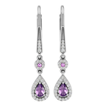 Dazzling Rock Dazzlingrock Collection 14K 5X3 Mm Each Pear & Round Amethyst & Diamond Ladies Halo Dangling Earrings, White Gold 1 Bông tai Dazzling Rock Dazzlingrock Collection 14K 5X3 Mm Each Pear & Round Amethyst & Diamond Ladies Halo Dangling Earrings