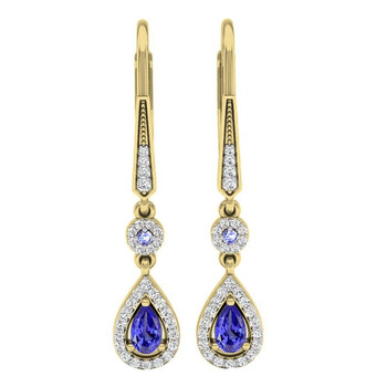 Bông tai Dazzling Rock Dazzlingrock Collection 10K 5X3 Mm Each Pear & Round Tanzanite & Diamond Ladies Halo Dangling Earrings