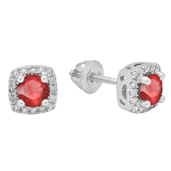Dazzling Rock Dazzlingrock Collection 10K Each 4 Mm Round Ruby & White Diamond Ladies Halo Stud Earrings, White Gold 2 Bông tai Dazzling Rock Dazzlingrock Collection 10K Each 4 Mm Round Ruby & White Diamond Ladies Halo Stud Earrings