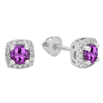 Bông tai Dazzling Rock Dazzlingrock Collection 10K Each 4 Mm Round Amethyst & White Diamond Ladies Halo Stud Earrings