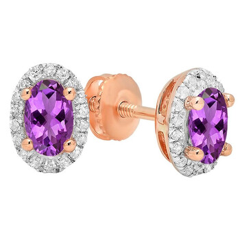 Dazzling Rock Dazzlingrock Collection 14K 7X5 Mm Each Oval Amethyst & Round White Diamond Ladies Halo Stud Earrings, Rose Gold 2 Bông tai Dazzling Rock Dazzlingrock Collection 14K 7X5 Mm Each Oval Amethyst & Round White Diamond Ladies Halo Stud Earrings