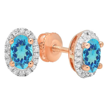 Dazzling Rock Dazzlingrock Collection 14K 7X5 Mm Each Oval Blue Topaz & Round White Diamond Ladies Halo Stud Earrings, Rose Gold 2 Bông tai Dazzling Rock Dazzlingrock Collection 14K 7X5 Mm Each Oval Blue Topaz & Round White Diamond Ladies Halo Stud Earrings