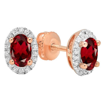 Dazzling Rock Dazzlingrock Collection 14K 7X5 Mm Each Oval Garnet & Round White Diamond Ladies Halo Stud Earrings, Rose Gold 2 Bông tai Dazzling Rock Dazzlingrock Collection 14K 7X5 Mm Each Oval Garnet & Round White Diamond Ladies Halo Stud Earrings