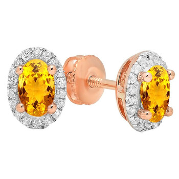 Dazzling Rock Dazzlingrock Collection 14K 7X5 Mm Each Oval Citrine & Round White Diamond Ladies Halo Stud Earrings, Rose Gold 1 Bông tai Dazzling Rock Dazzlingrock Collection 14K 7X5 Mm Each Oval Citrine & Round White Diamond Ladies Halo Stud Earrings
