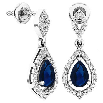 Bông tai Dazzling Rock Dazzlingrock Collection 6X4 Mm Each Pear Blue Sapphire & Round White Diamond Ladies Dangling Drop Earrings