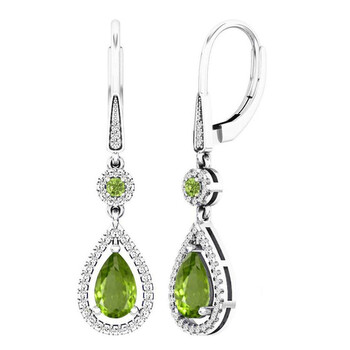 Dazzling Rock Dazzlingrock Collection 18K 8X5 Mm Each Round & Pear Peridot & Round Diamond Ladies Dangling Earrings, White Gold 1 Bông tai Dazzling Rock Dazzlingrock Collection 18K 8X5 Mm Each Round & Pear Peridot & Round Diamond Ladies Dangling Earrings