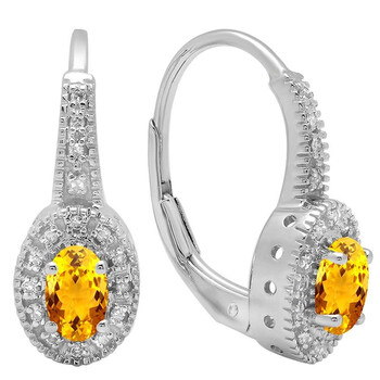 Dazzling Rock Dazzlingrock Collection 14K 6X4 Mm Each Oval Citrine & Round Diamond Ladies Halo Style Hoop Earrings, White Gold 1 Bông tai Dazzling Rock Dazzlingrock Collection 14K 6X4 Mm Each Oval Citrine & Round Diamond Ladies Halo Style Hoop Earrings