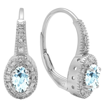 Bông tai Dazzling Rock Dazzlingrock Collection 14K 6X4 Mm Each Oval Aquamarine & Round Diamond Ladies Halo Style Hoop Earrings