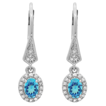 Dazzling Rock Dazzlingrock Collection 14K 6X4 Mm Each Oval Blue Topaz & Round Diamond Ladies Dangling Drop Earrings, White Gold 2 Bông tai Dazzling Rock Dazzlingrock Collection 14K 6X4 Mm Each Oval Blue Topaz & Round Diamond Ladies Dangling Drop Earrings