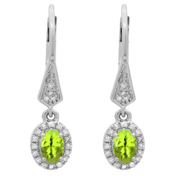 Dazzling Rock Dazzlingrock Collection 14K 6X4 Mm Each Oval Peridot & Round Diamond Ladies Dangling Drop Earrings, White Gold 2 Bông tai Dazzling Rock Dazzlingrock Collection 14K 6X4 Mm Each Oval Peridot & Round Diamond Ladies Dangling Drop Earrings
