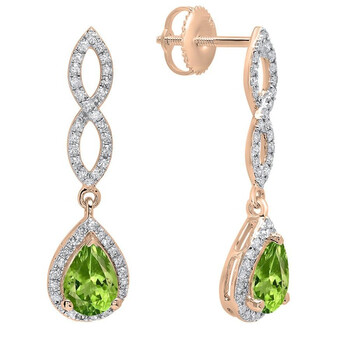 Bông tai Dazzling Rock Dazzlingrock Collection 14K 7X5 Mm Each Pear Peridot & Round Diamond Ladies Infinity Dangling Drop Earrings