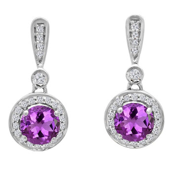 Bông tai Dazzling Rock Dazzlingrock Collection 14K 4.5 Mm Each Round Round Amethyst & White Diamond Ladies Halo Dangling Drop Earrings